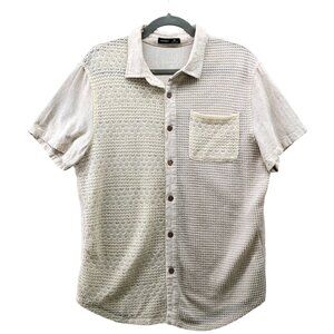 Manfinity Linen Blend Shirt Mens L Beige Short Sleeve Knit Front Resort Vacation